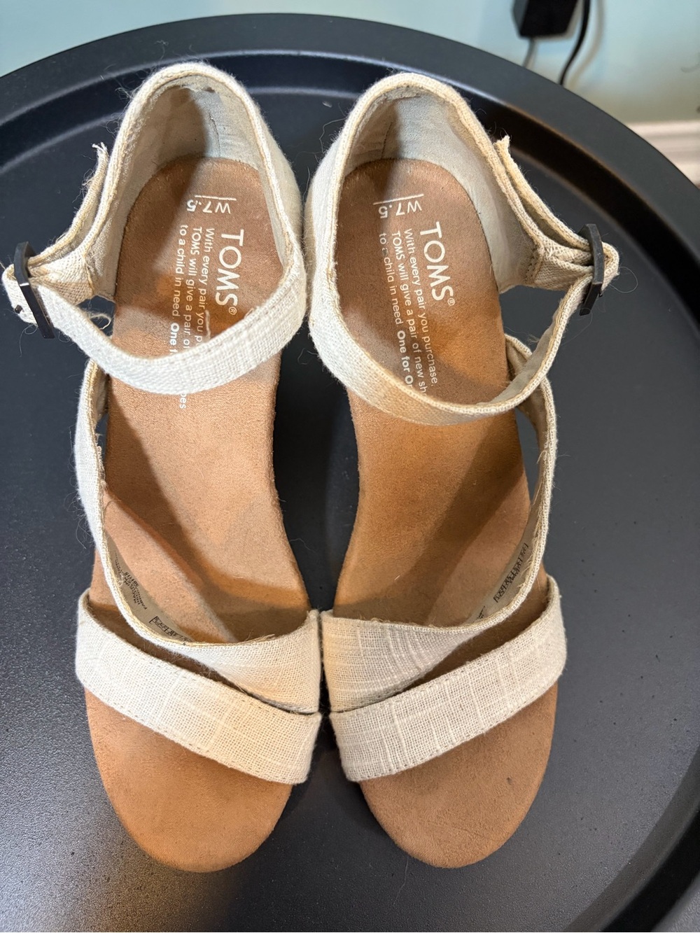 TOMS Preloved Women's Natural Linen Ankle-Strap Sandals